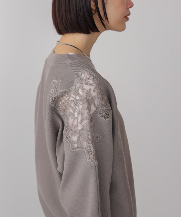 肩レースドルマンニットプルオーバー