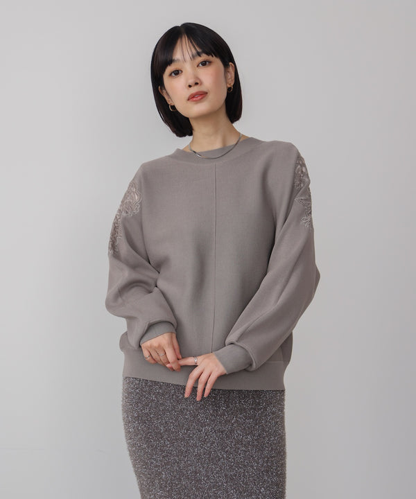 肩レースドルマンニットプルオーバー