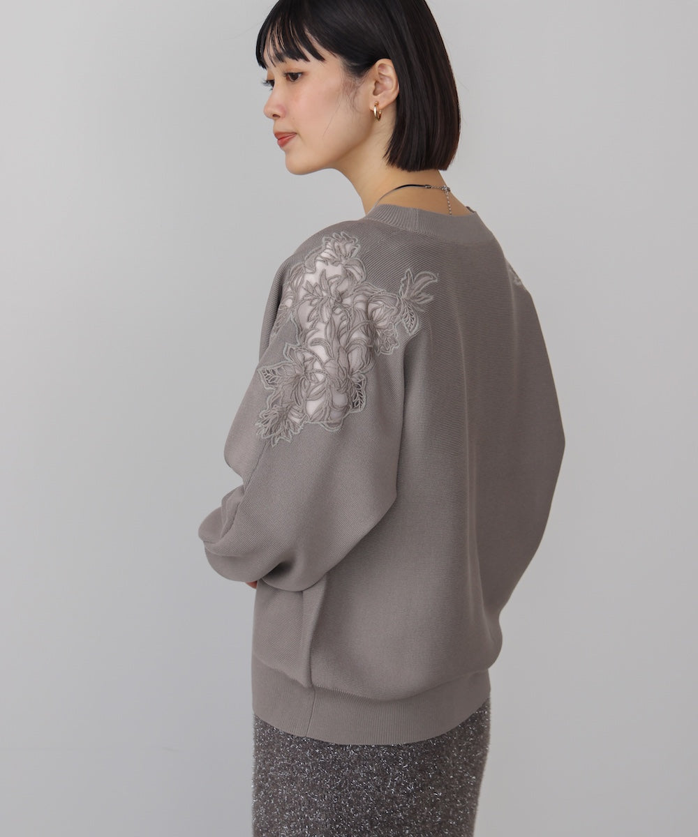 肩レースドルマンニットプルオーバー