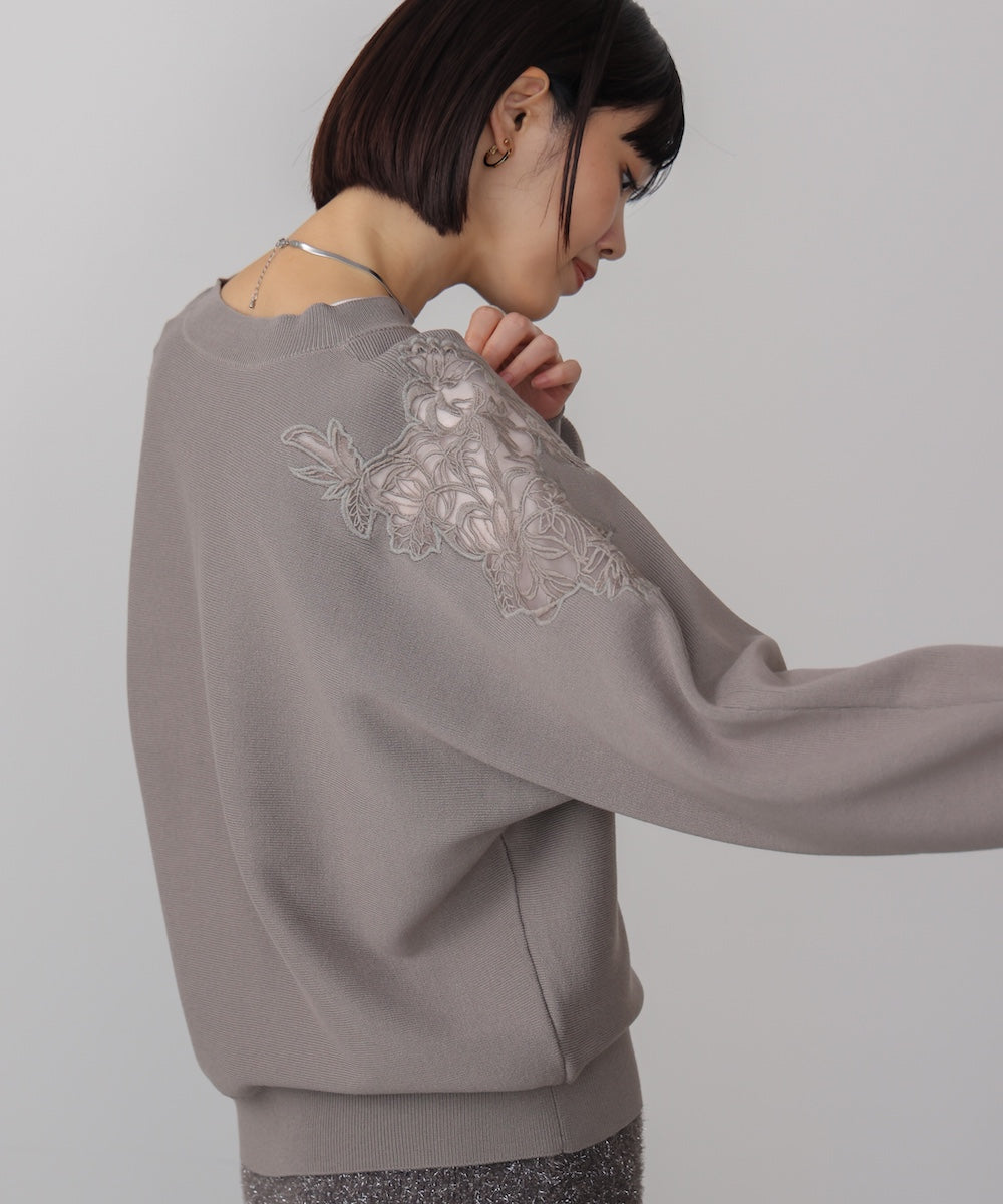 肩レースドルマンニットプルオーバー