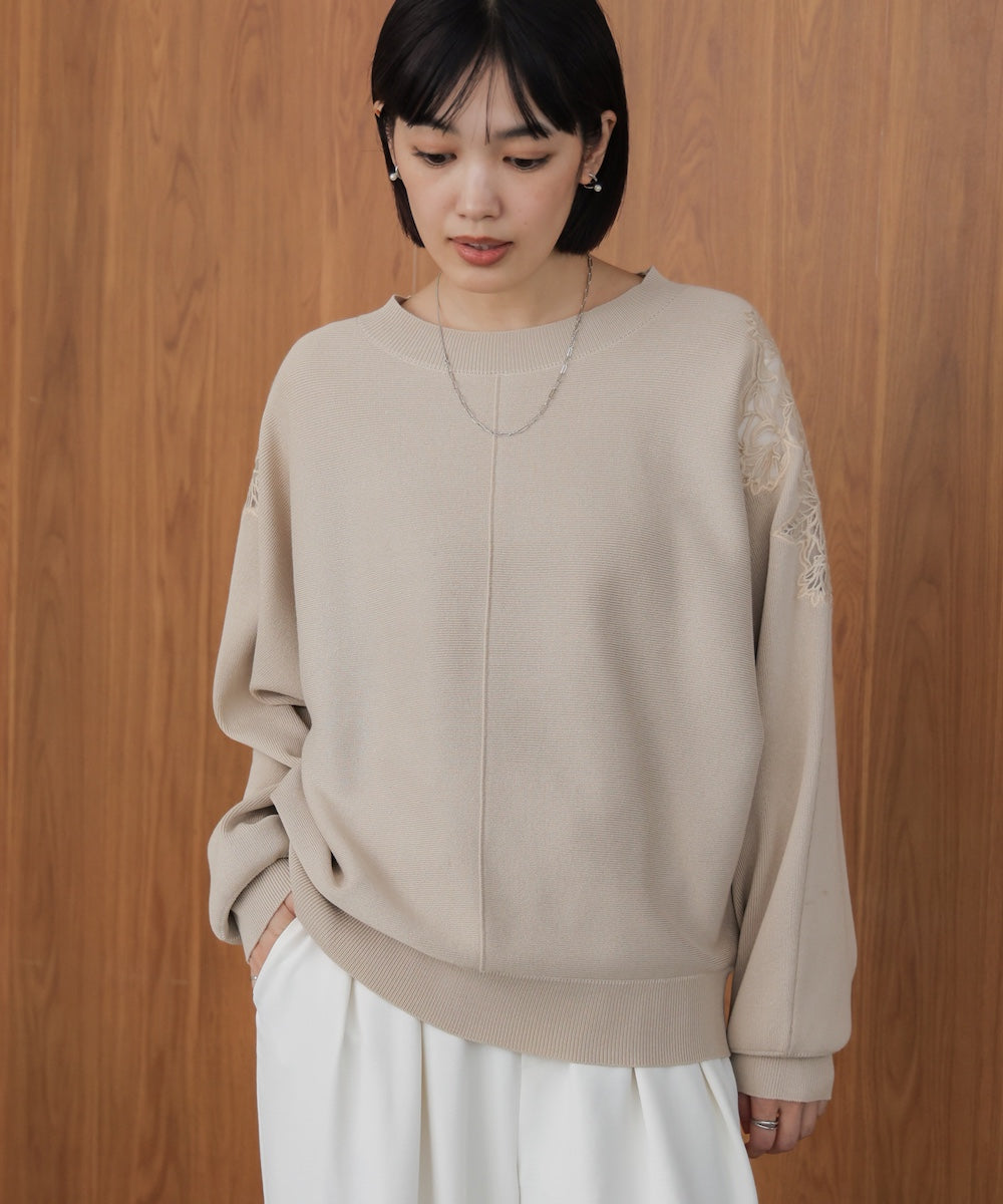 肩レースドルマンニットプルオーバー