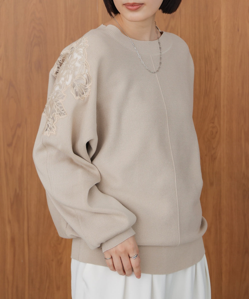 肩レースドルマンニットプルオーバー