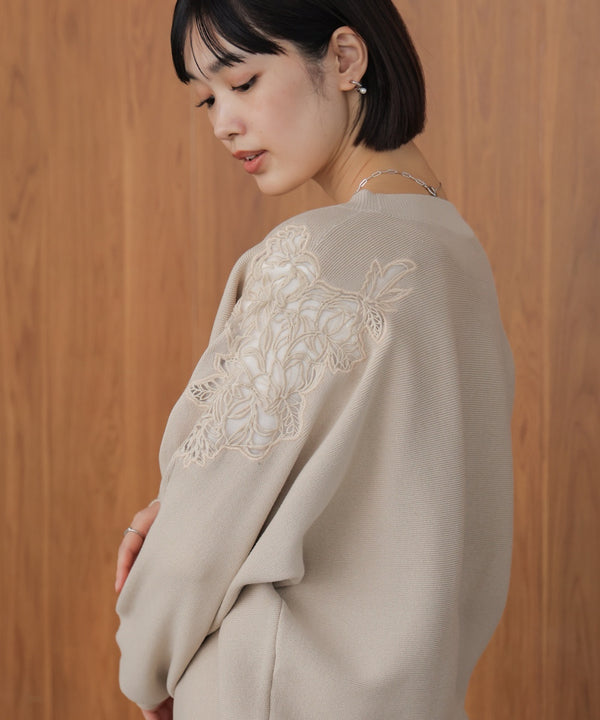 肩レースドルマンニットプルオーバー