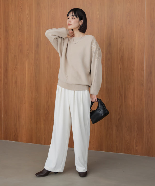 肩レースドルマンニットプルオーバー