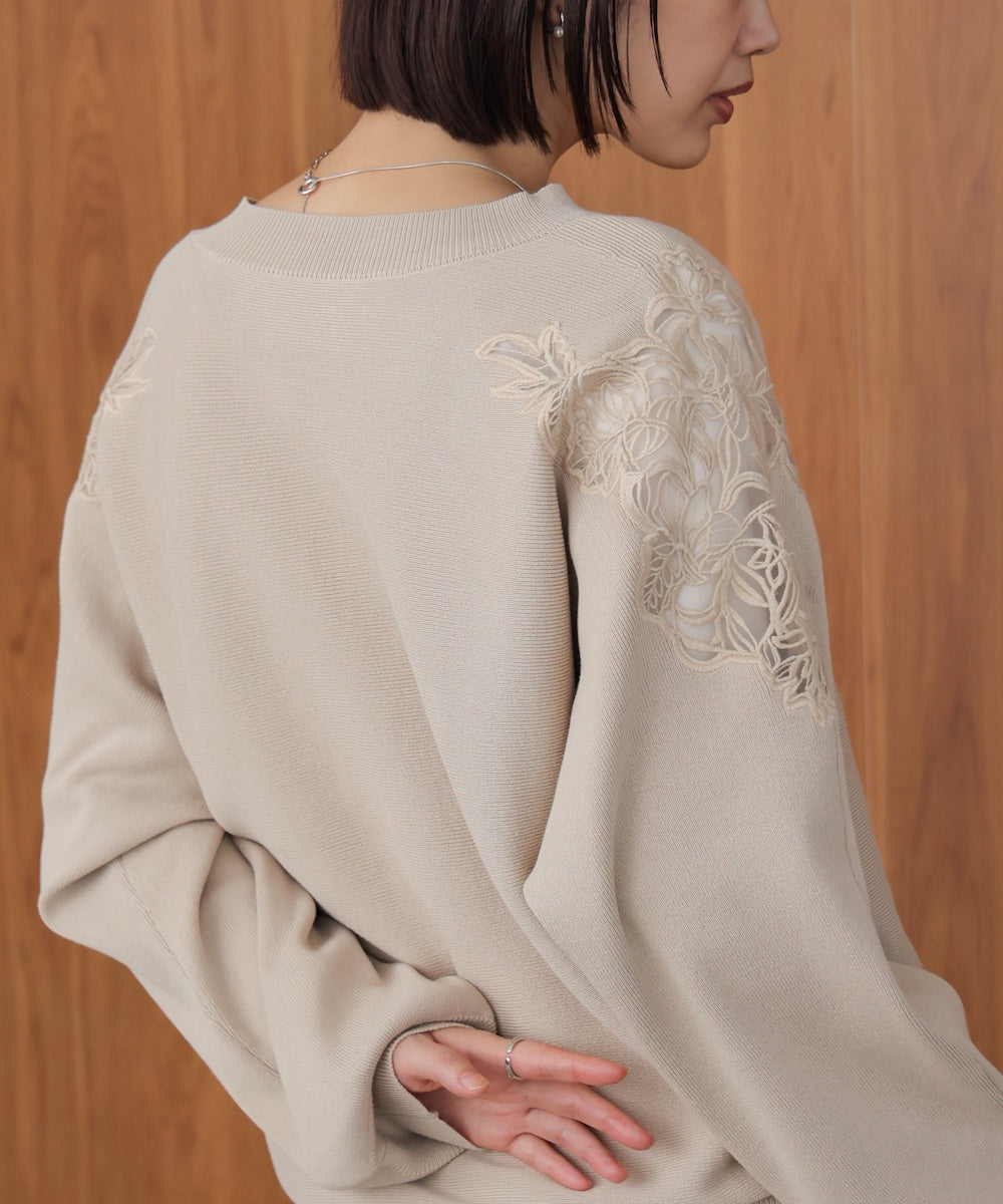 肩レースドルマンニットプルオーバー