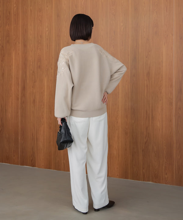 肩レースドルマンニットプルオーバー