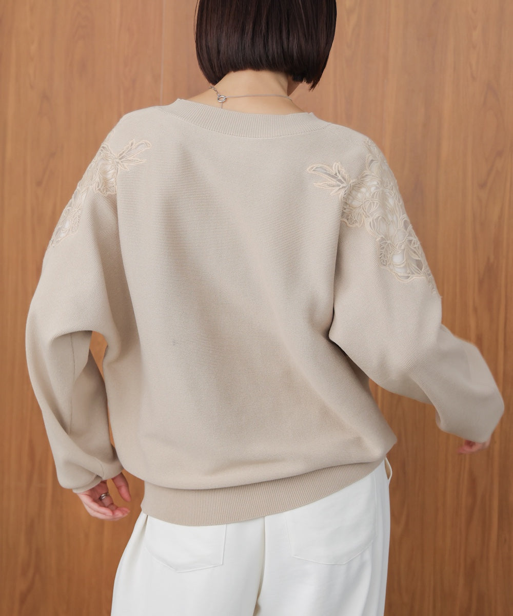 肩レースドルマンニットプルオーバー