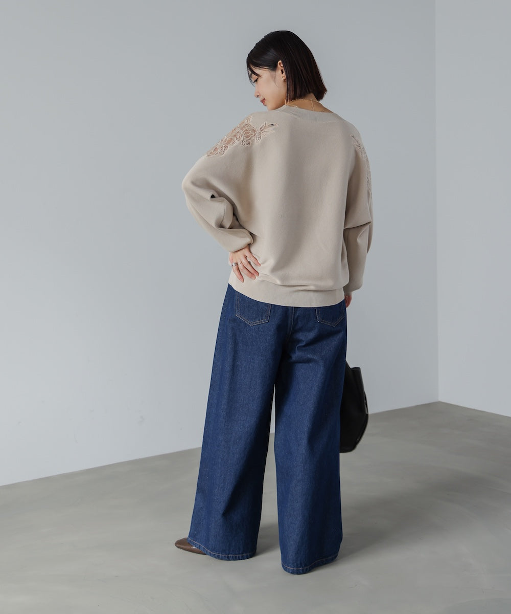 ★MURRALニットトップス★ Flower vein knit tops (Green)