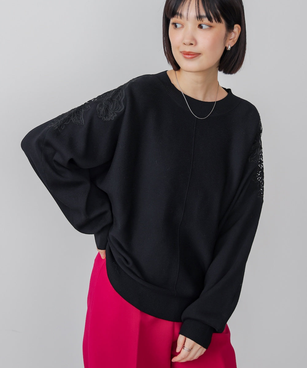 肩レースドルマンニットプルオーバー