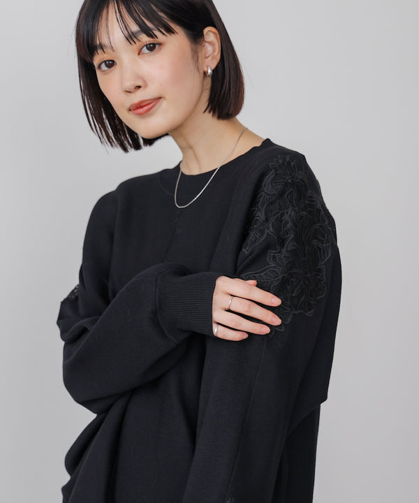 肩レースドルマンニットプルオーバー