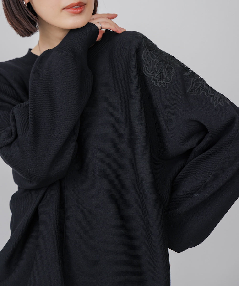 肩レースドルマンニットプルオーバー