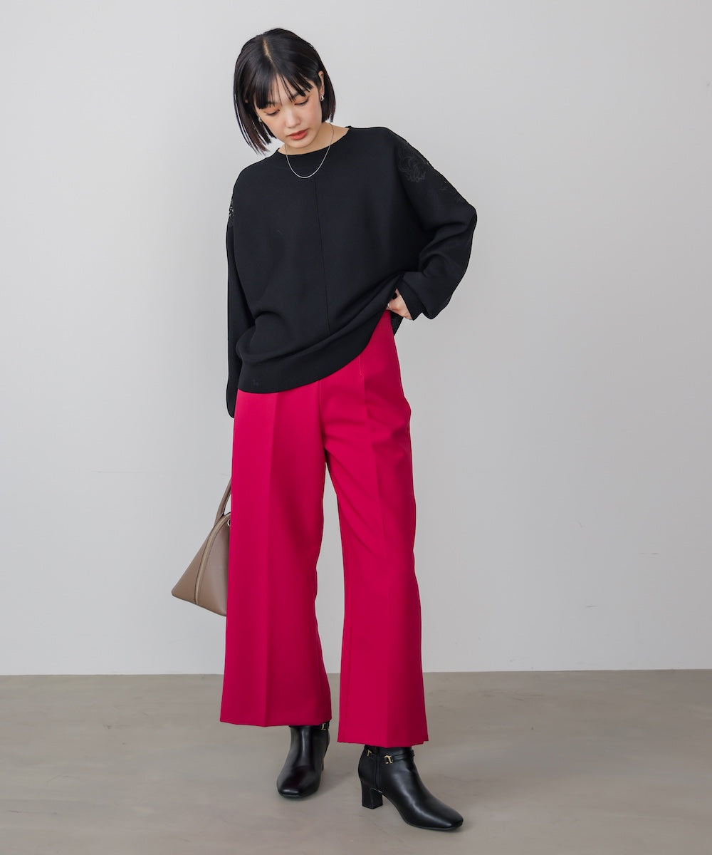 肩レースドルマンニットプルオーバー