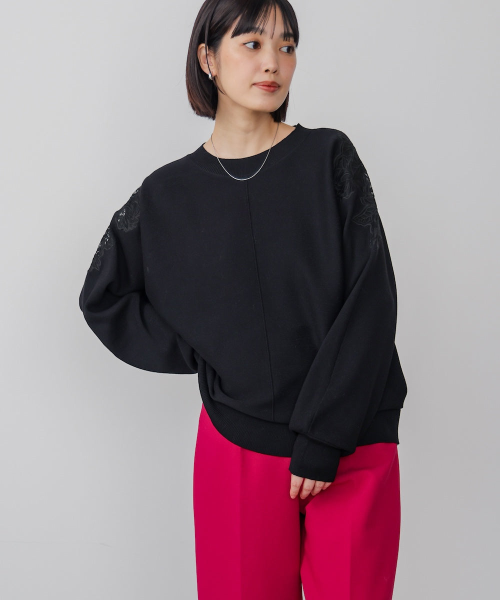 肩レースドルマンニットプルオーバー