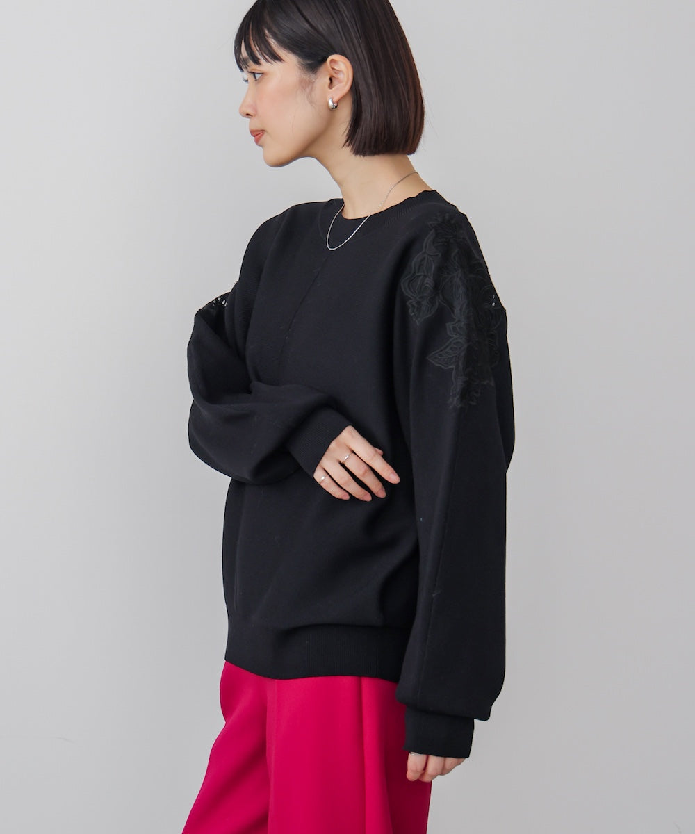 肩レースドルマンニットプルオーバー