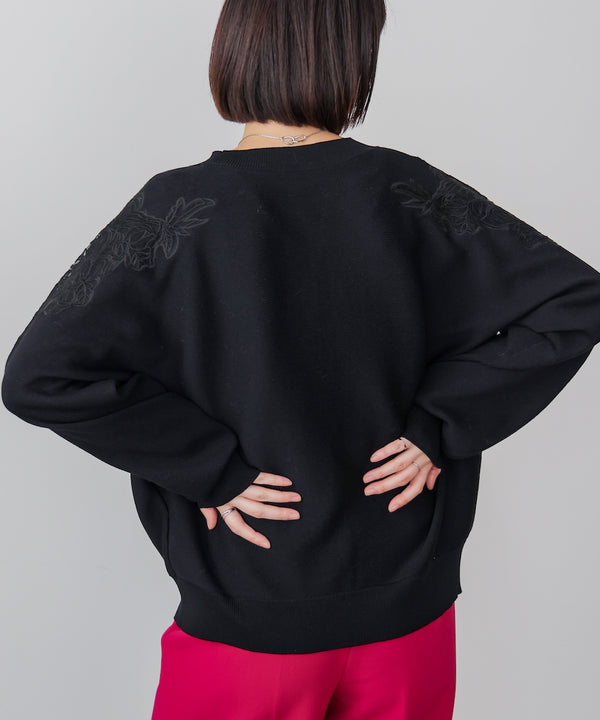 肩レースドルマンニットプルオーバー