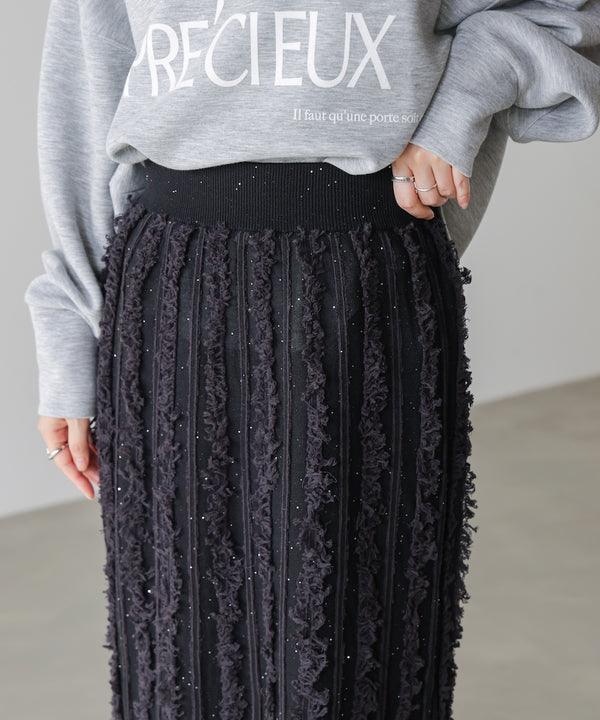 フリンジスパンコールニットスカート