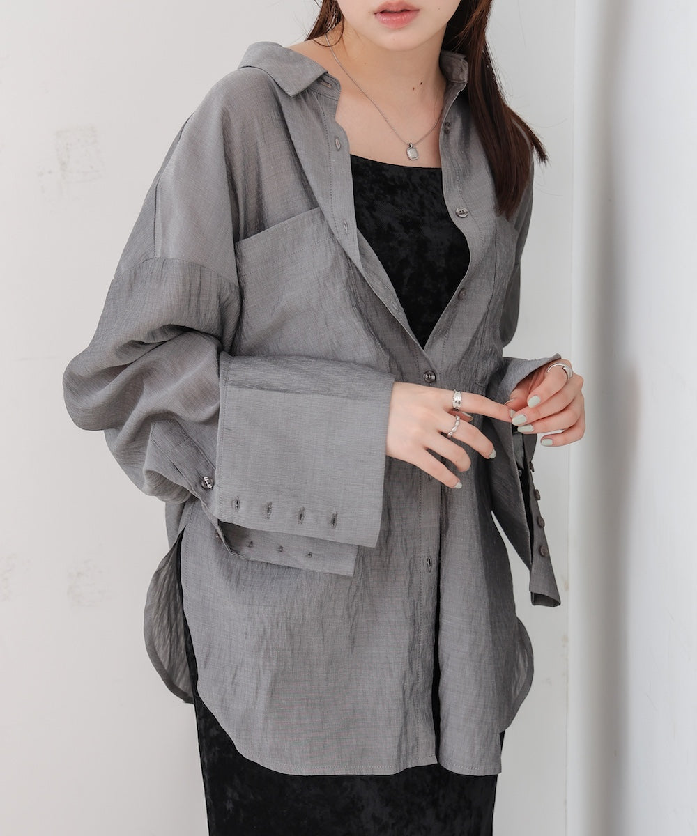 ワイドカフスワンポイント刺繍シアーシャツ