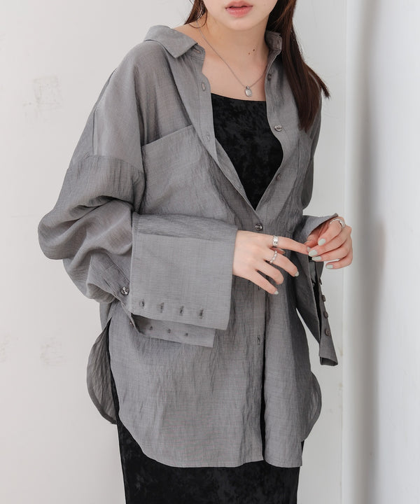 ワイドカフスワンポイント刺繍シアーシャツ