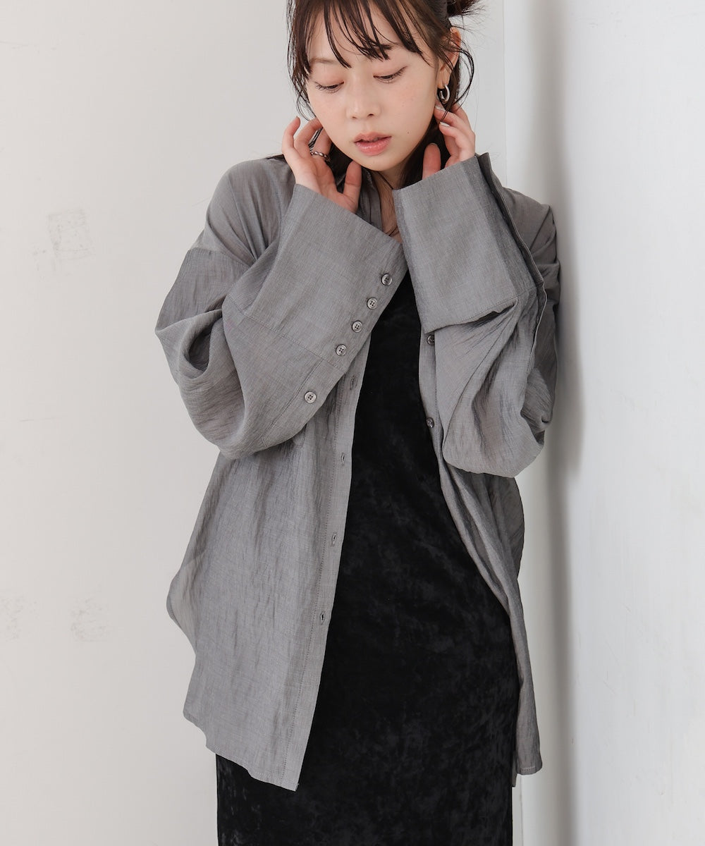 ワイドカフスワンポイント刺繍シアーシャツ