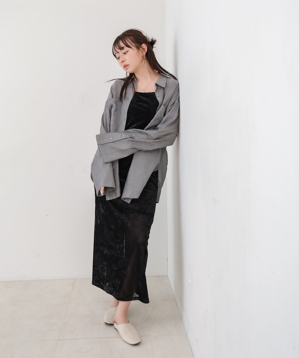 ワイドカフスワンポイント刺繍シアーシャツ