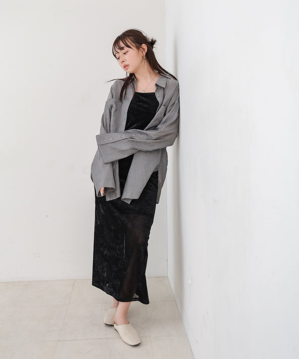 ワイドカフスワンポイント刺繍シアーシャツ