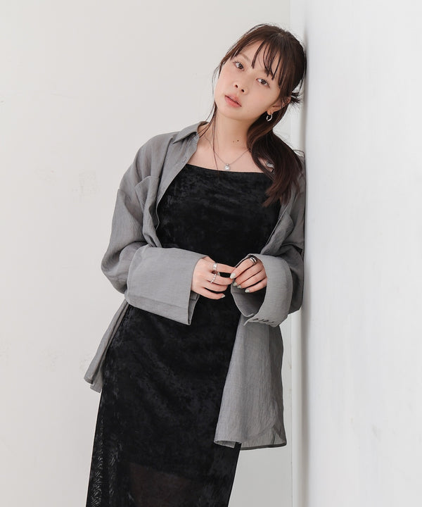 ワイドカフスワンポイント刺繍シアーシャツ