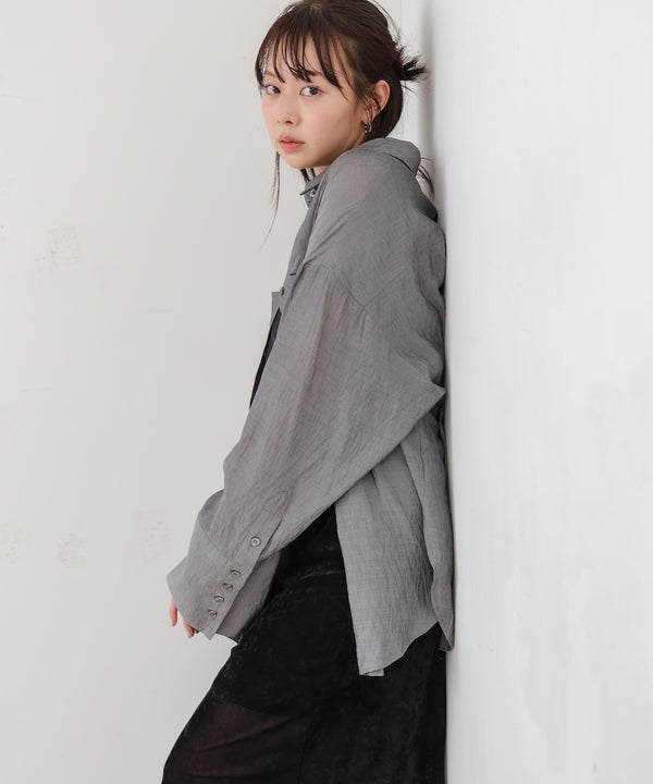 ワイドカフスワンポイント刺繍シアーシャツ