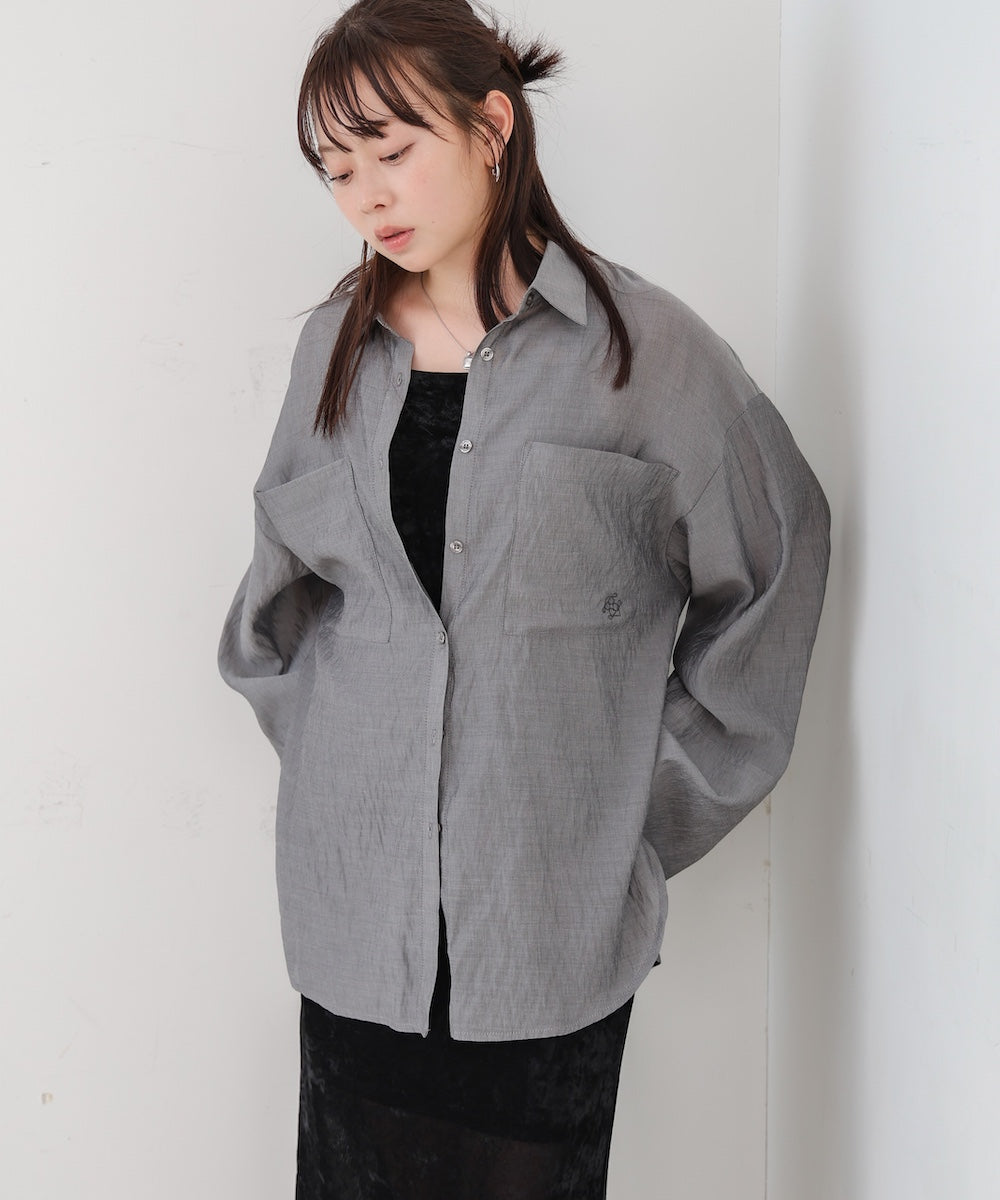 ワイドカフスワンポイント刺繍シアーシャツ