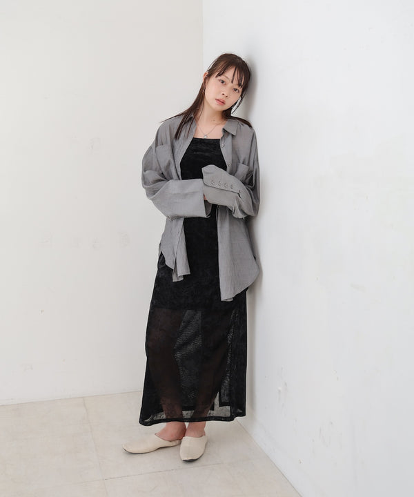 ワイドカフスワンポイント刺繍シアーシャツ