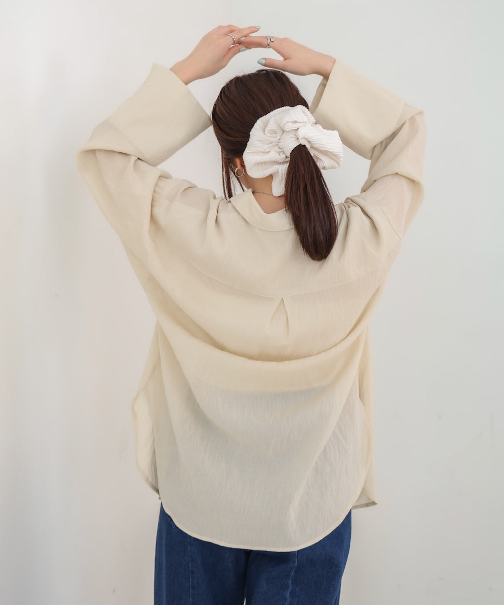 ワイドカフスワンポイント刺繍シアーシャツ