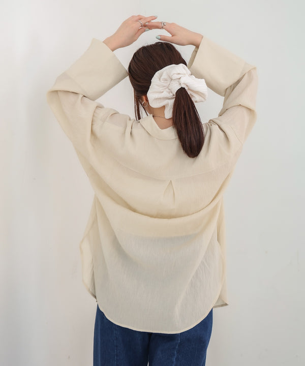 ワイドカフスワンポイント刺繍シアーシャツ