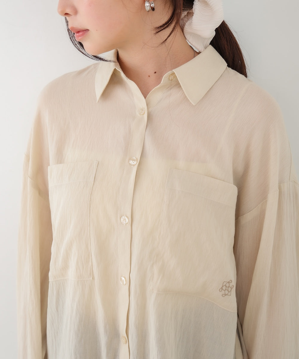 ワイドカフスワンポイント刺繍シアーシャツ