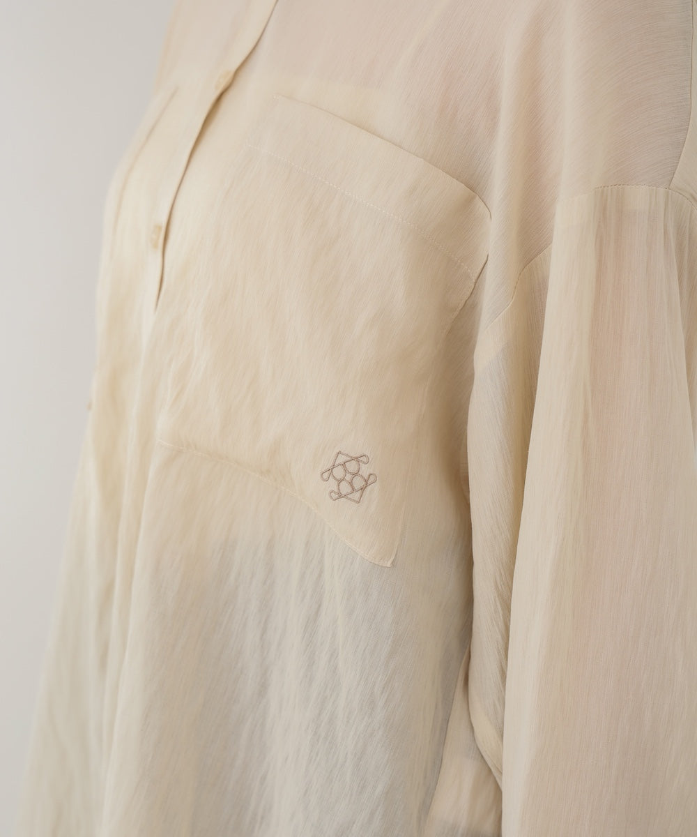 ワイドカフスワンポイント刺繍シアーシャツ