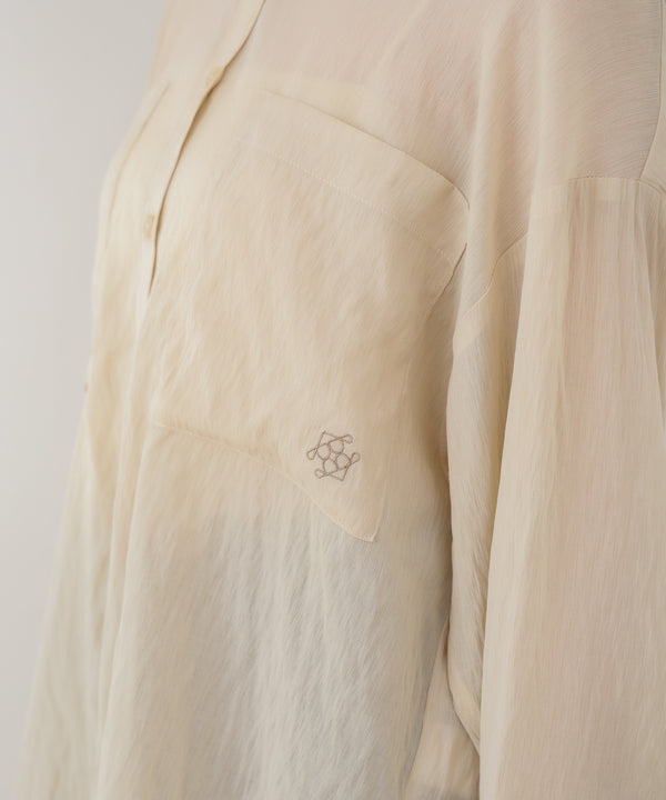 ワイドカフスワンポイント刺繍シアーシャツ