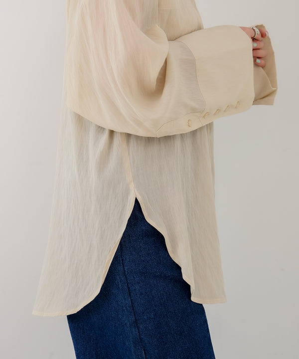 ワイドカフスワンポイント刺繍シアーシャツ