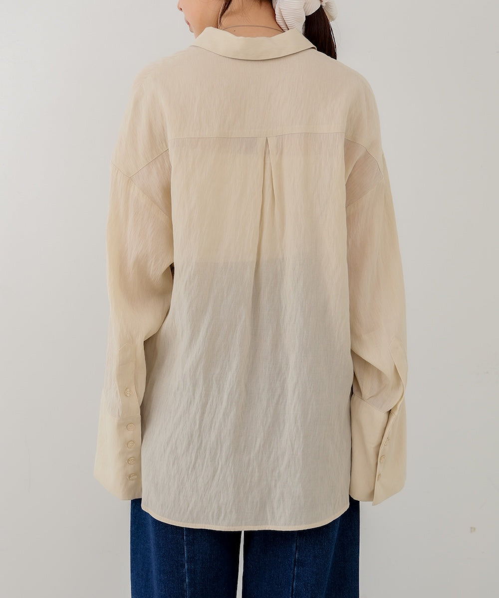 ワイドカフスワンポイント刺繍シアーシャツ