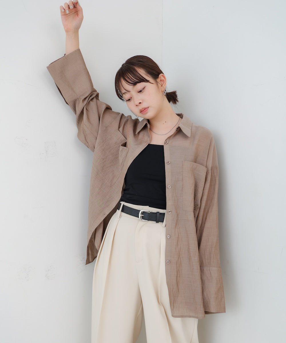 ワイドカフスワンポイント刺繍シアーシャツ