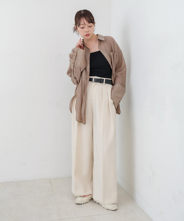 ワイドカフスワンポイント刺繍シアーシャツ