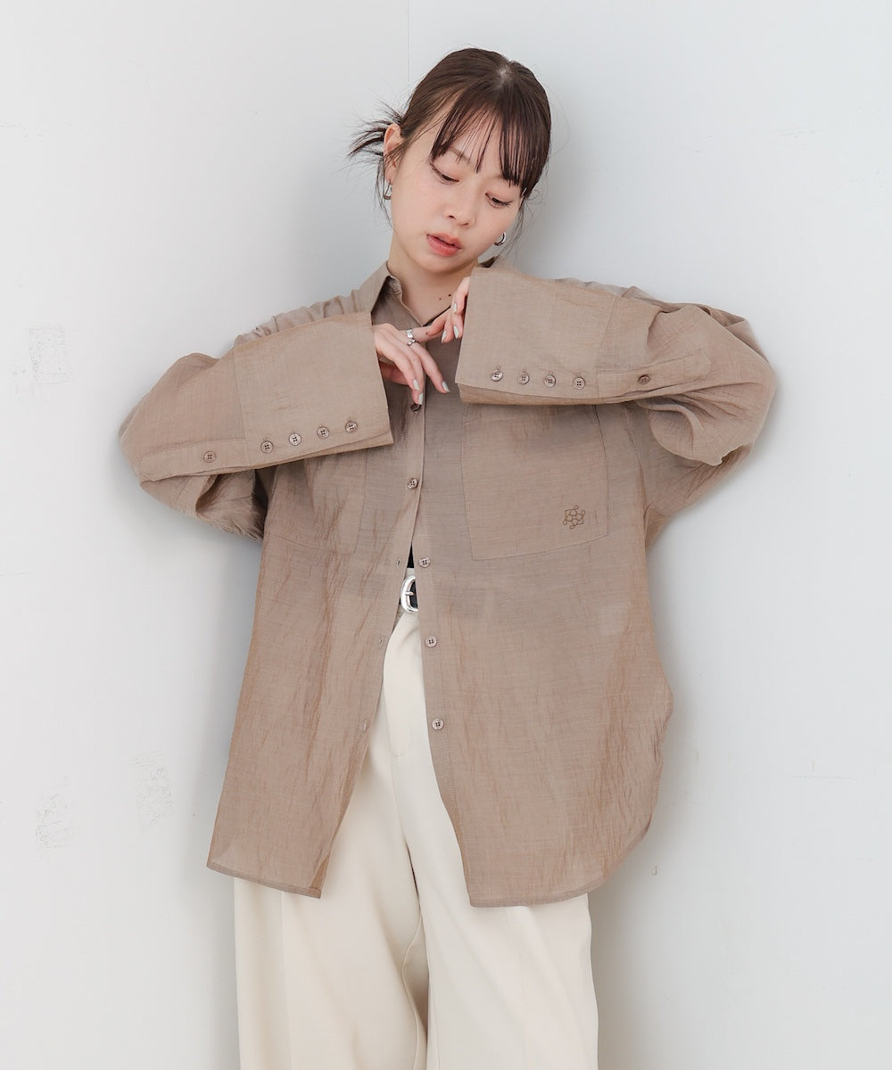 ワイドカフスワンポイント刺繍シアーシャツ