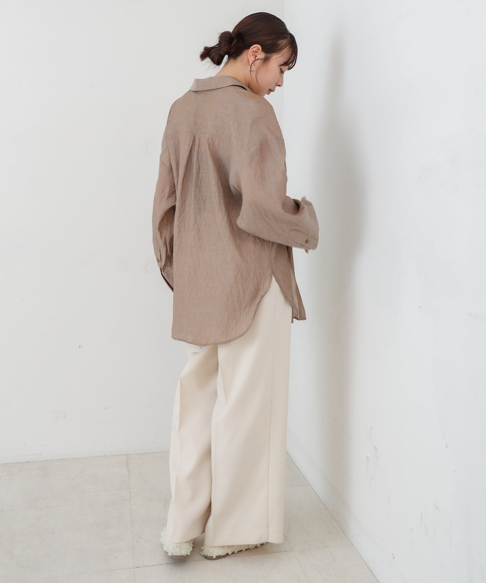 ワイドカフスワンポイント刺繍シアーシャツ