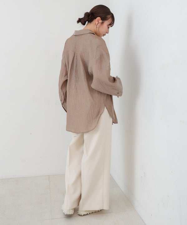 ワイドカフスワンポイント刺繍シアーシャツ