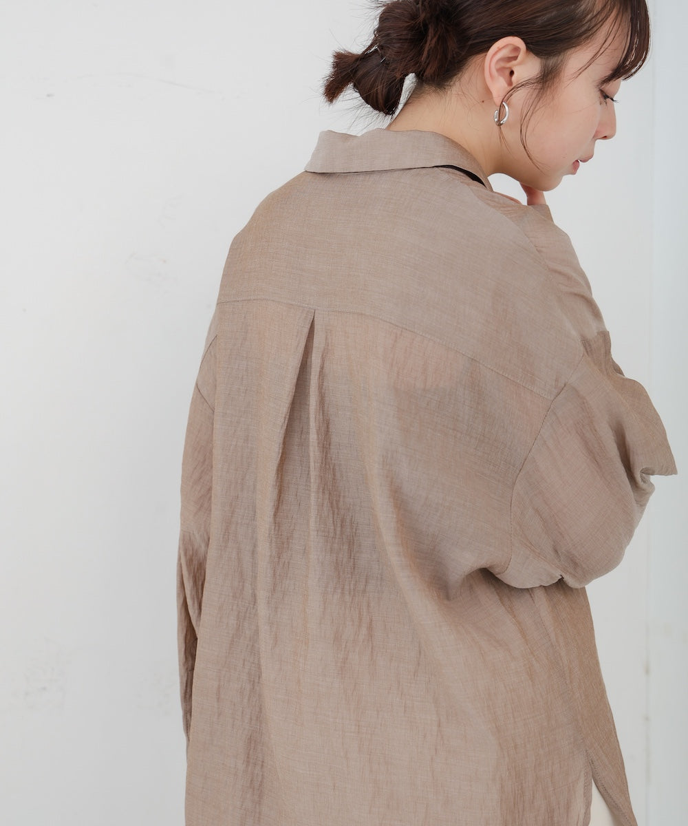 ワイドカフスワンポイント刺繍シアーシャツ