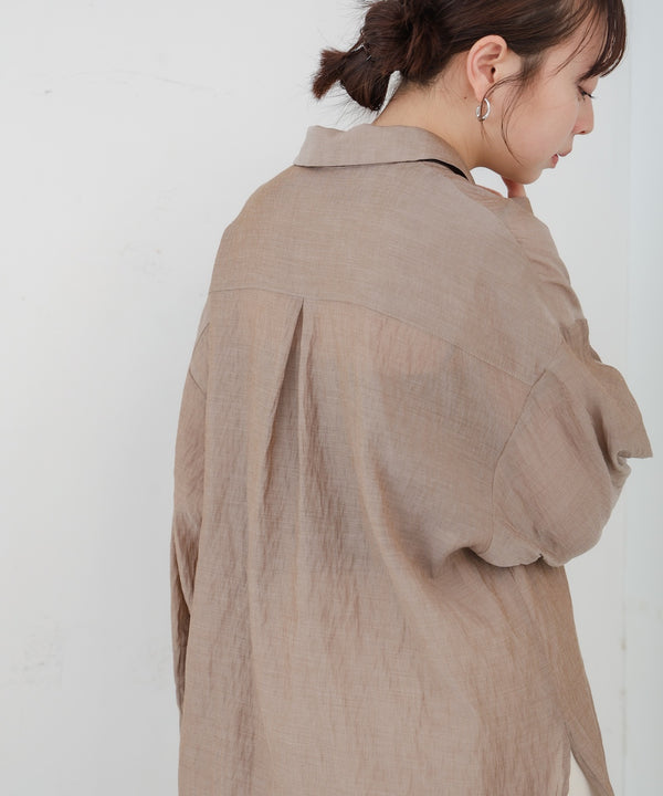 ワイドカフスワンポイント刺繍シアーシャツ