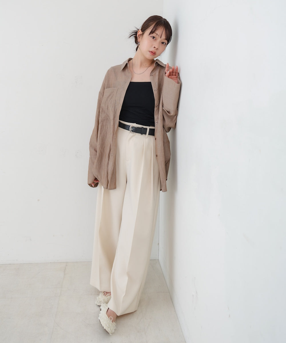 ワイドカフスワンポイント刺繍シアーシャツ