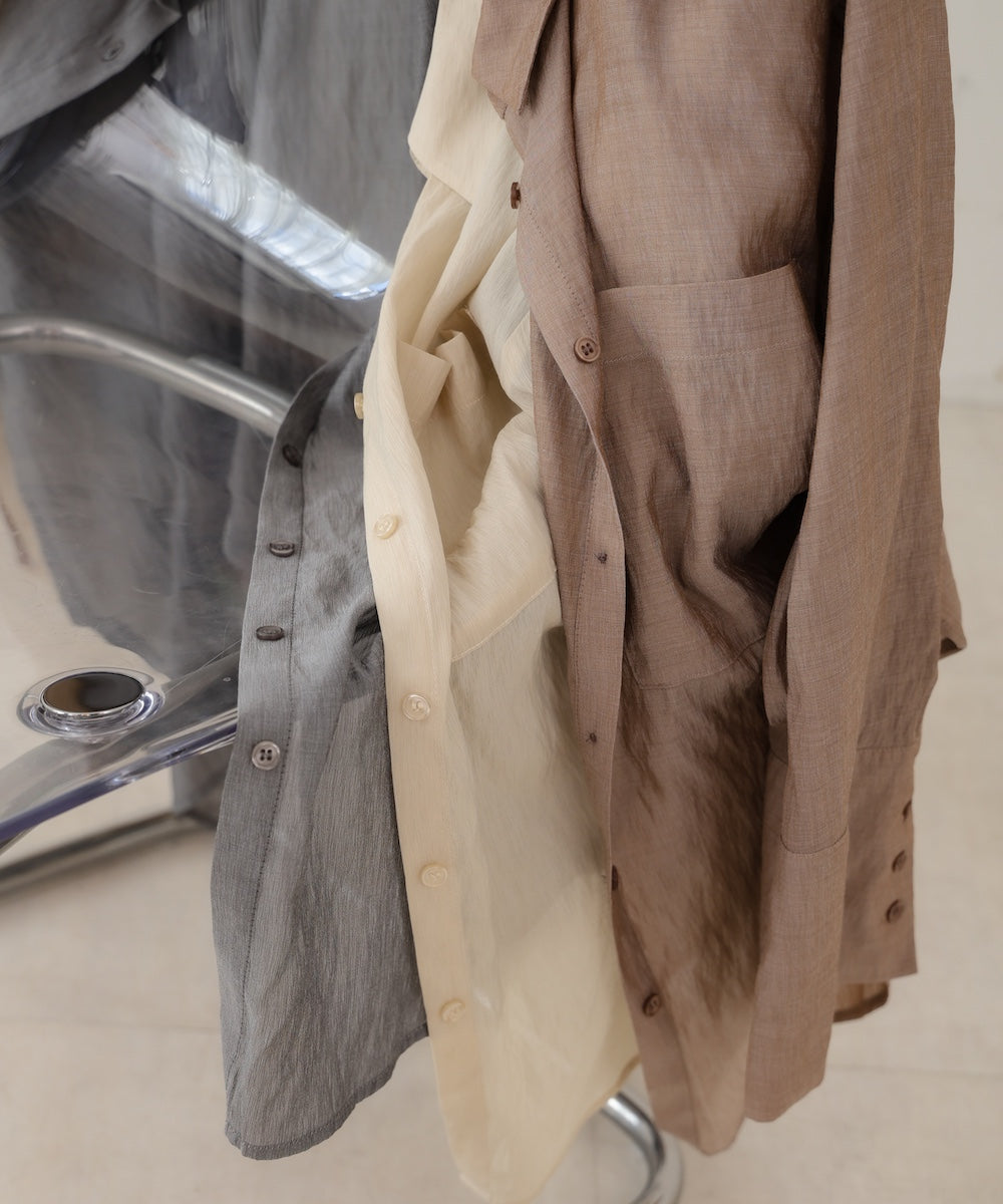 ワイドカフスワンポイント刺繍シアーシャツ