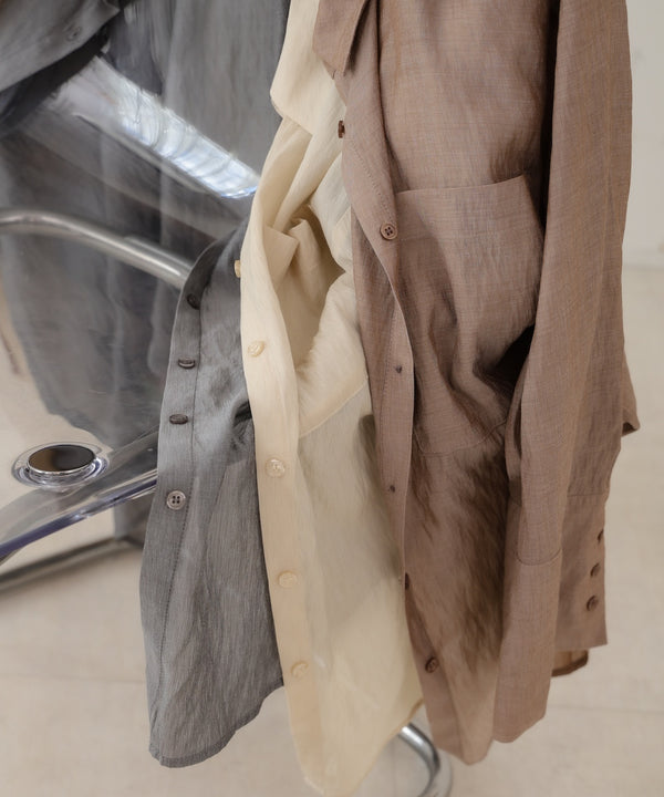 ワイドカフスワンポイント刺繍シアーシャツ