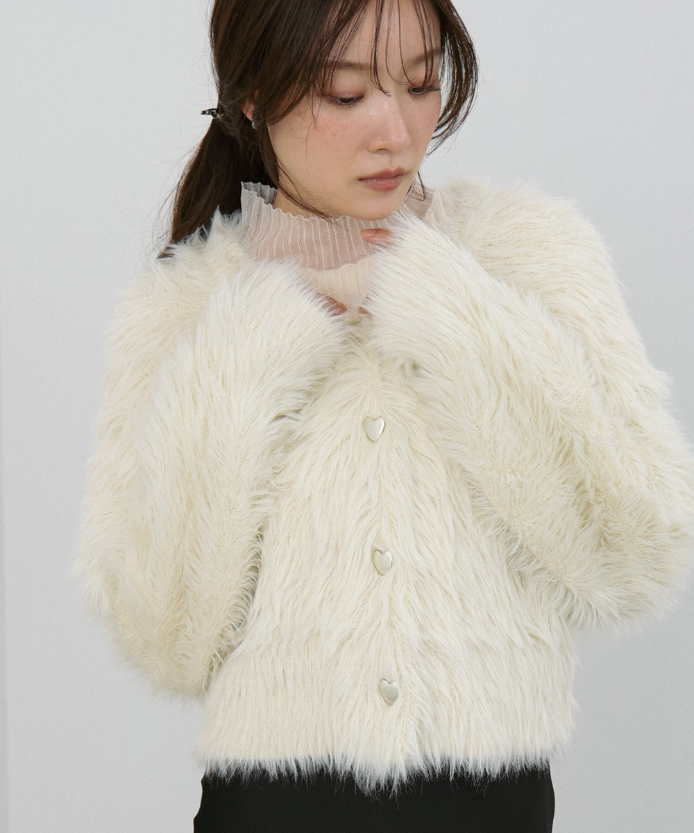 【選べる着丈】ハートボタンシャギーニットカーディガン