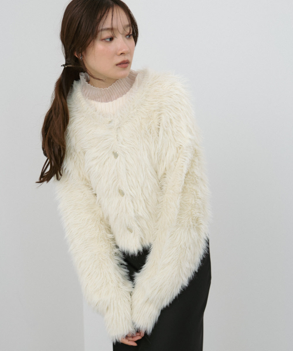 【選べる着丈】ハートボタンシャギーニットカーディガン