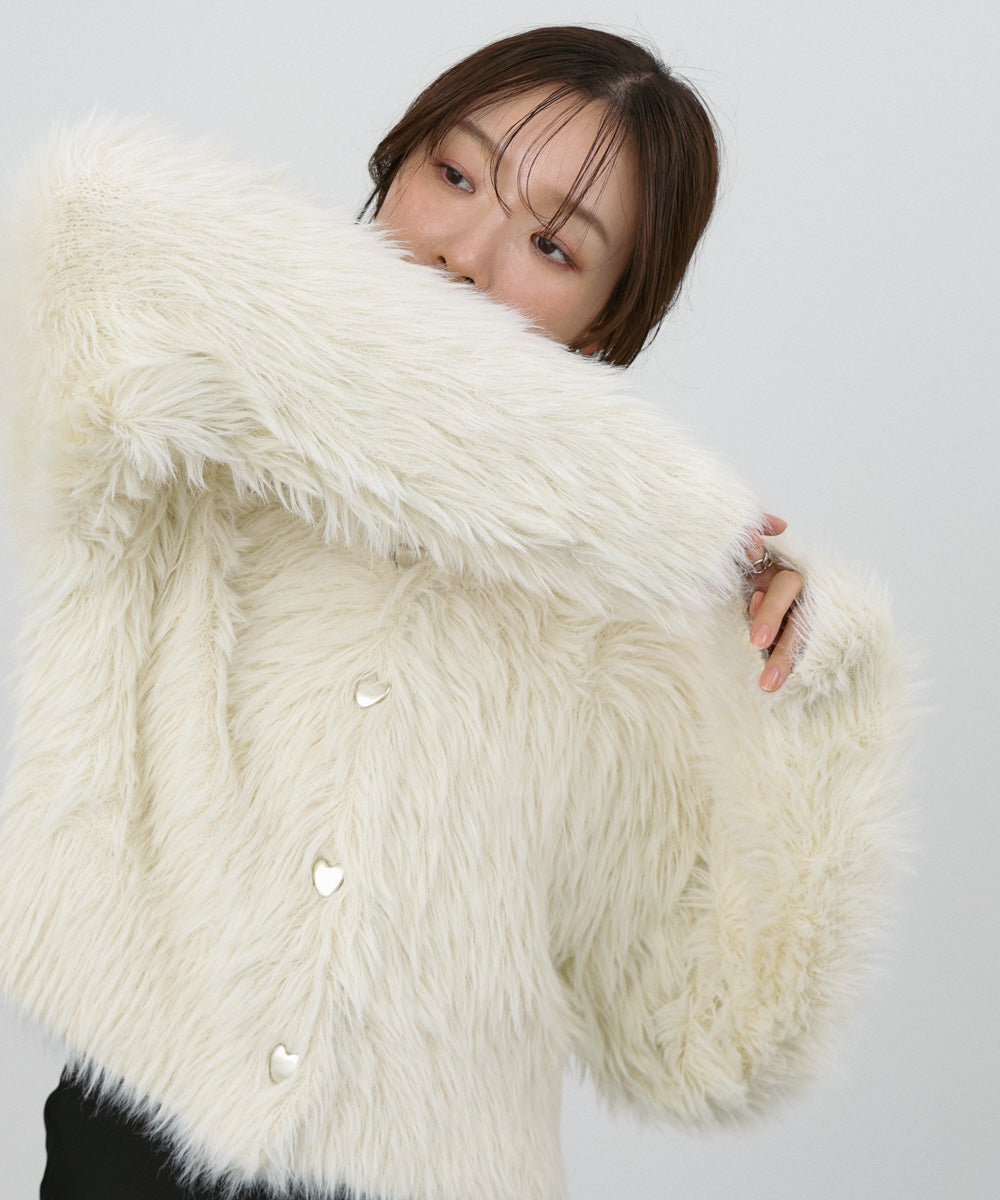 【選べる着丈】ハートボタンシャギーニットカーディガン