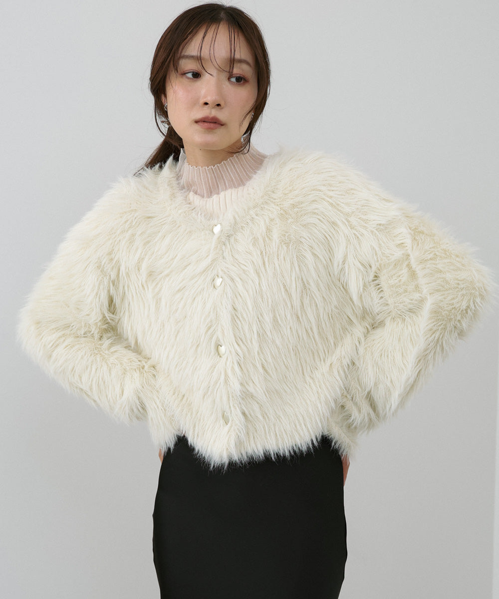 【選べる着丈】ハートボタンシャギーニットカーディガン